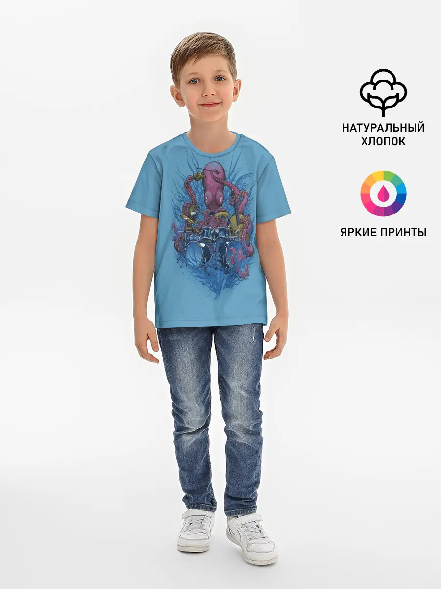 Детская базовая футболка / Осьминог барабанщик