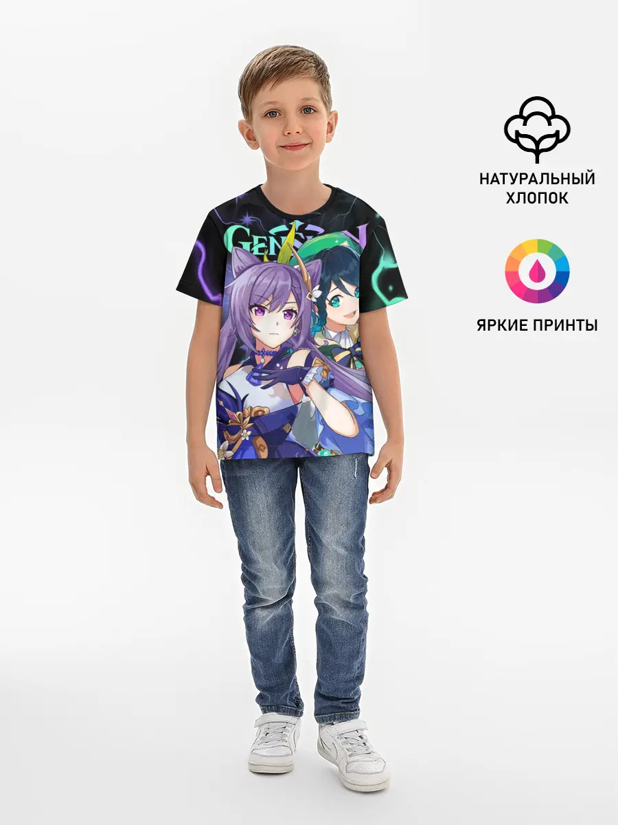 Детская базовая футболка / Венти и Кэ Цин, Genshin Impact