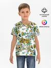 Детская базовая футболка / Бирюзово-желтый узор