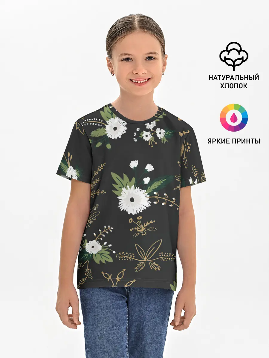 Детская базовая футболка / Белые хризантемы