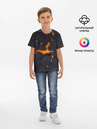 Детская базовая футболка / ТРЕЩИНЫ ЗЕМЛИ | 3D CRACKS | НЕОН