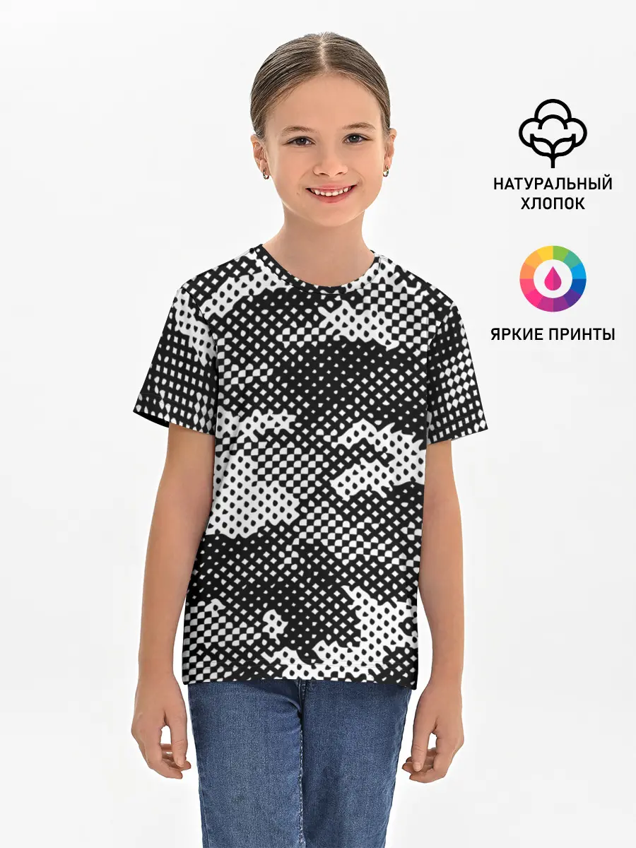 Детская базовая футболка / Черный камуфляж