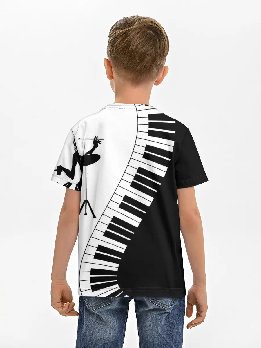 Детская базовая футболка / Черно Белое пианино