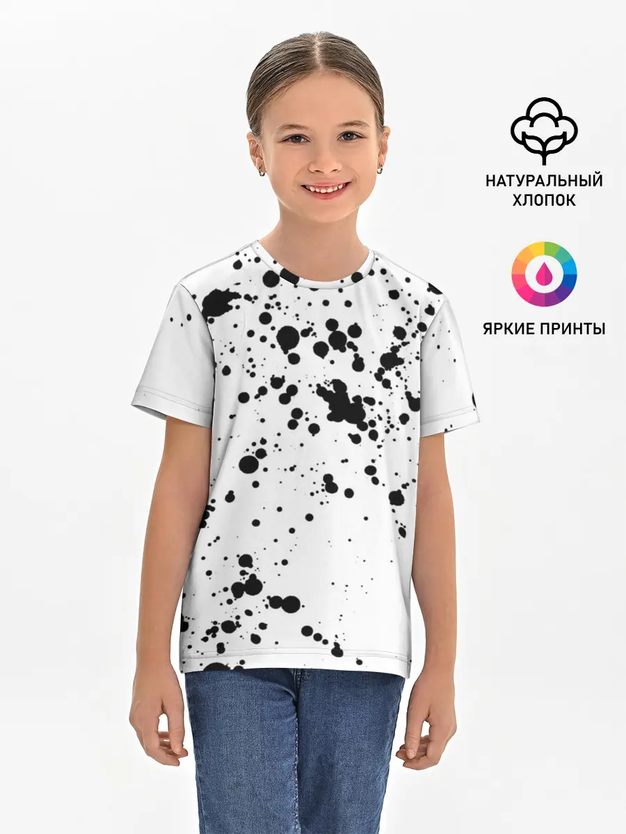 Детская базовая футболка / Далматинец - брызги чёрными пятнами