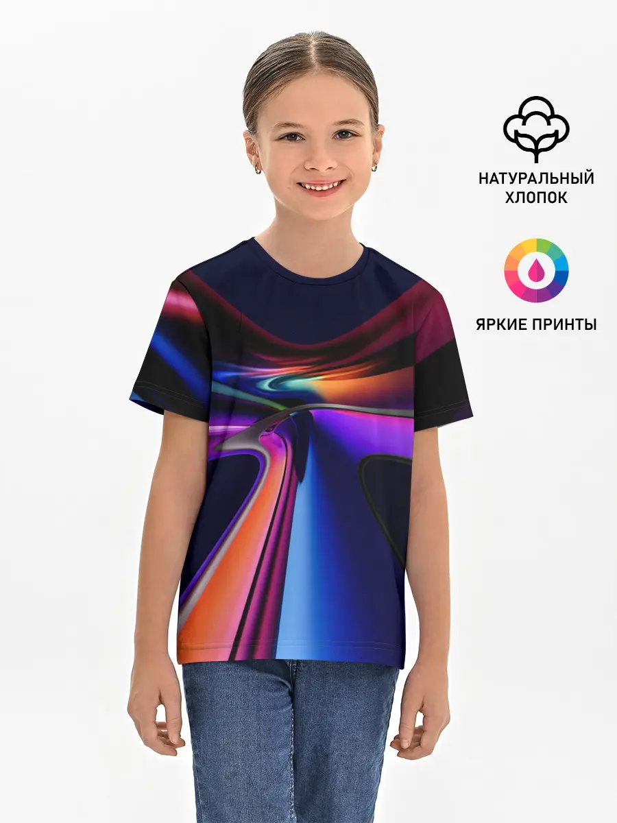 Детская базовая футболка / Красочные светящиеся линии