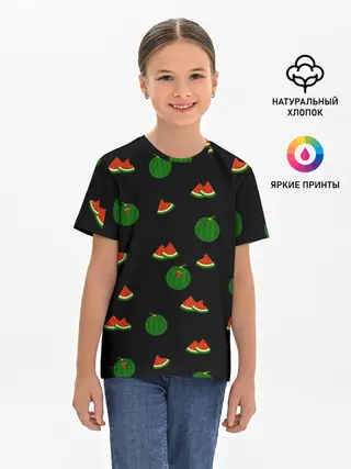 Детская базовая футболка / Арбуз на черном фоне