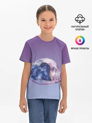 Детская базовая футболка / кот звездное небо спит