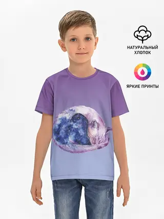 Детская базовая футболка / кот звездное небо спит