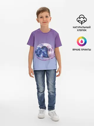 Детская базовая футболка / кот звездное небо спит