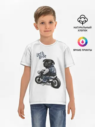 Детская базовая футболка / Pug Rider | Байкер Мопс