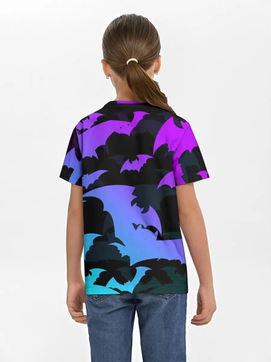 Детская базовая футболка / ЛЕТУЧИЕ МЫШИ ХЕЛЛОУИН НЕОН / HALLOWEEN NEON