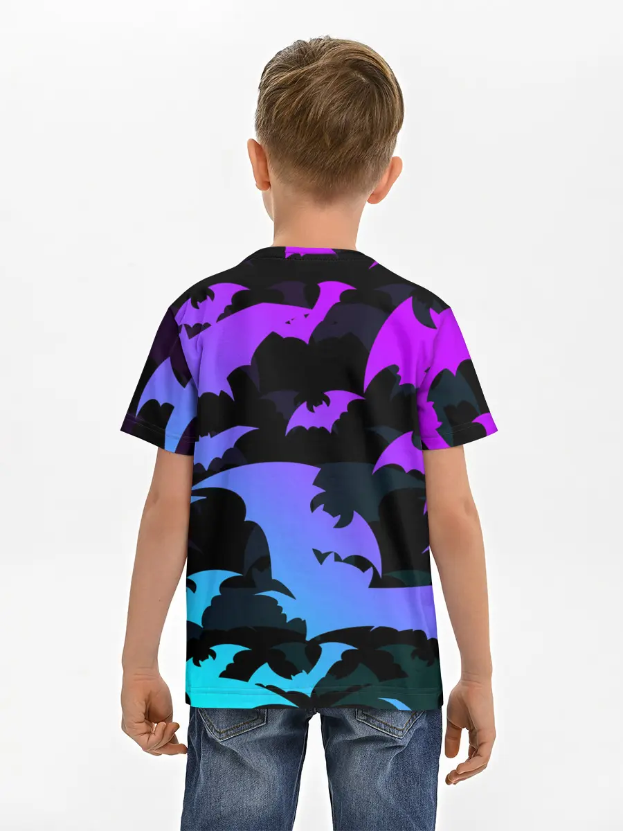 Детская базовая футболка / ЛЕТУЧИЕ МЫШИ ХЕЛЛОУИН НЕОН / HALLOWEEN NEON