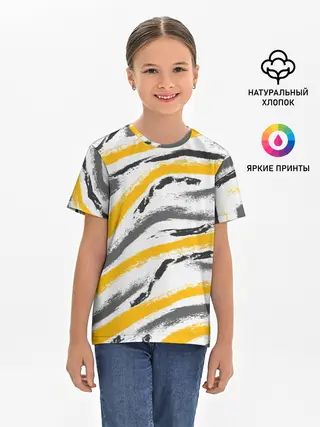 Детская базовая футболка / Серый-желтый