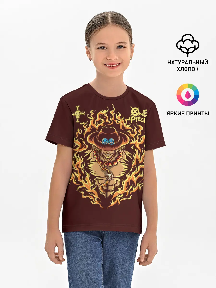 Детская базовая футболка / One Piece Портгас Д. Эйс в огне