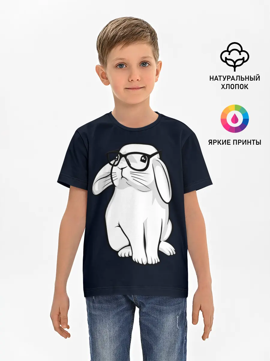 Детская базовая футболка / Кролик Хипстер