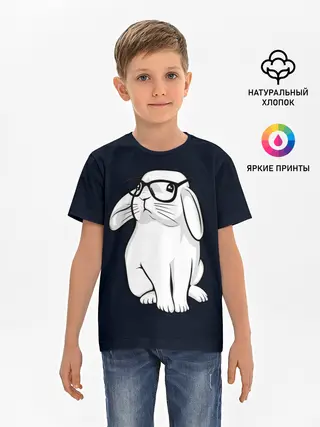 Детская базовая футболка / Кролик Хипстер