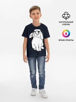 Детская базовая футболка / Кролик Хипстер