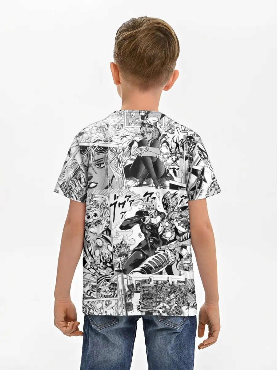 Детская базовая футболка / Чернобелый комикс джоджо