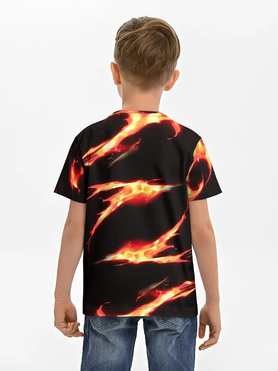 Детская базовая футболка / Рассекающий демонов в огенных лучах