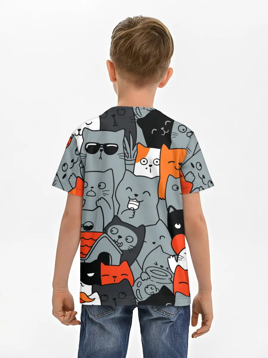 Детская базовая футболка / Разноцветные коты