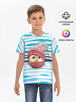 Детская базовая футболка / Сова в шапке