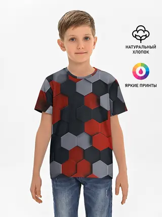 Детская базовая футболка / РАЗНОЦВЕТНЫЕ СОТЫ 3D