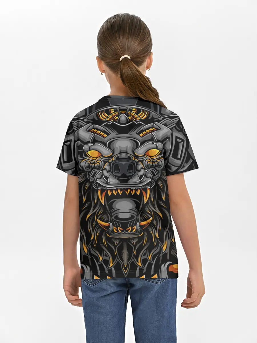 Детская базовая футболка / Хищный лев киборг