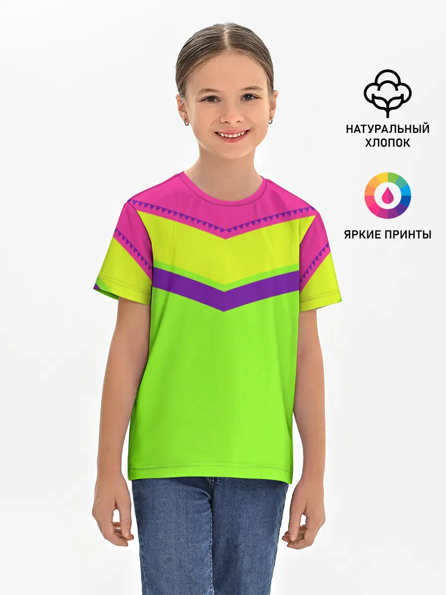 Детская базовая футболка / Цветные треугольники_ салатовы