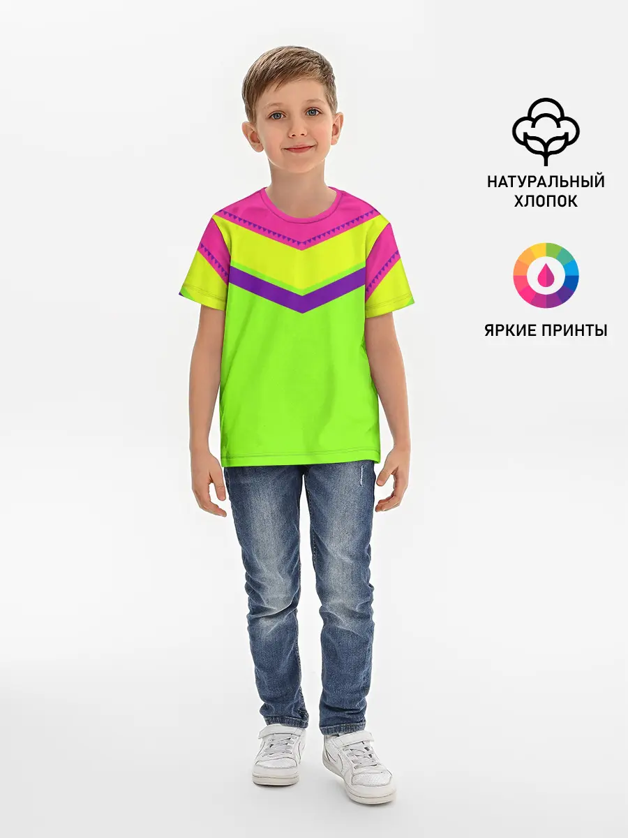 Детская базовая футболка / Цветные треугольники_ салатовы