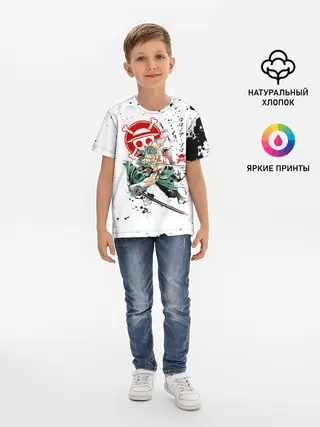 Детская базовая футболка / Ророноа Зоро пират Соломенной Шляпы