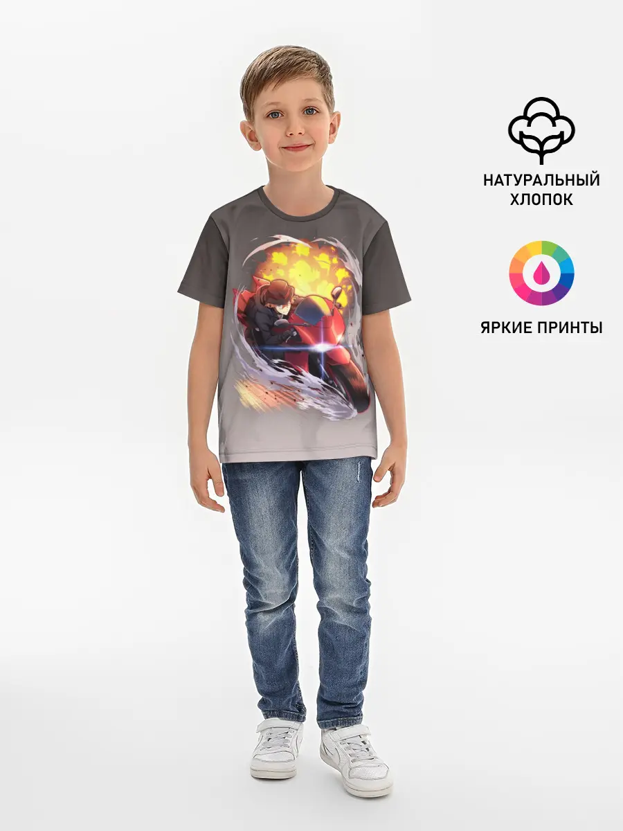 Детская базовая футболка / Чуя Накахара на мотоцикле взрыв