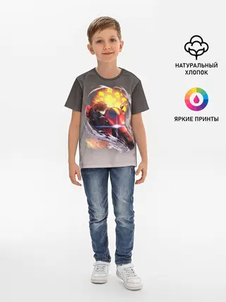 Детская базовая футболка / Чуя Накахара на мотоцикле взрыв