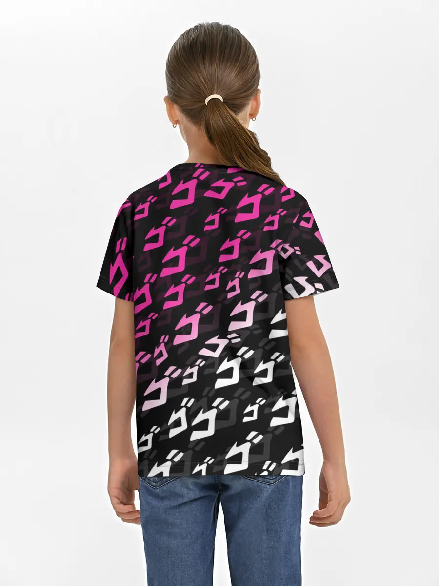 Детская базовая футболка / Розовобелый паттерн джоджо