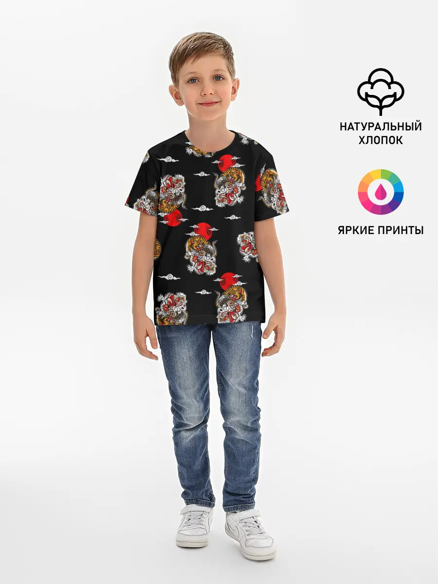 Детская базовая футболка / Японский стиль - тигры