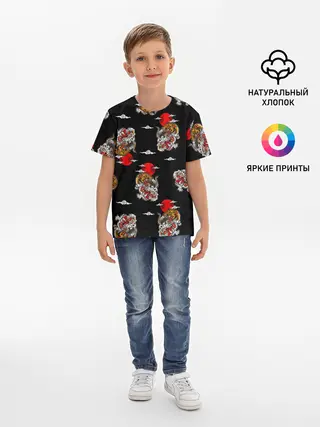 Детская базовая футболка / Японский стиль - тигры
