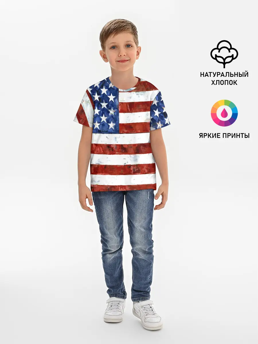 Детская базовая футболка / США ФЛАГ