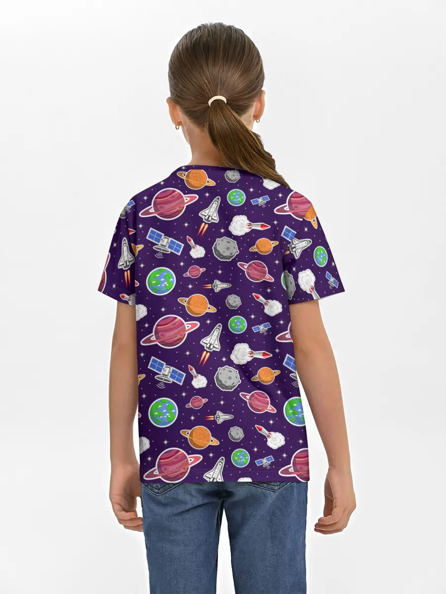 Детская базовая футболка / Корабли, планеты и спутники
