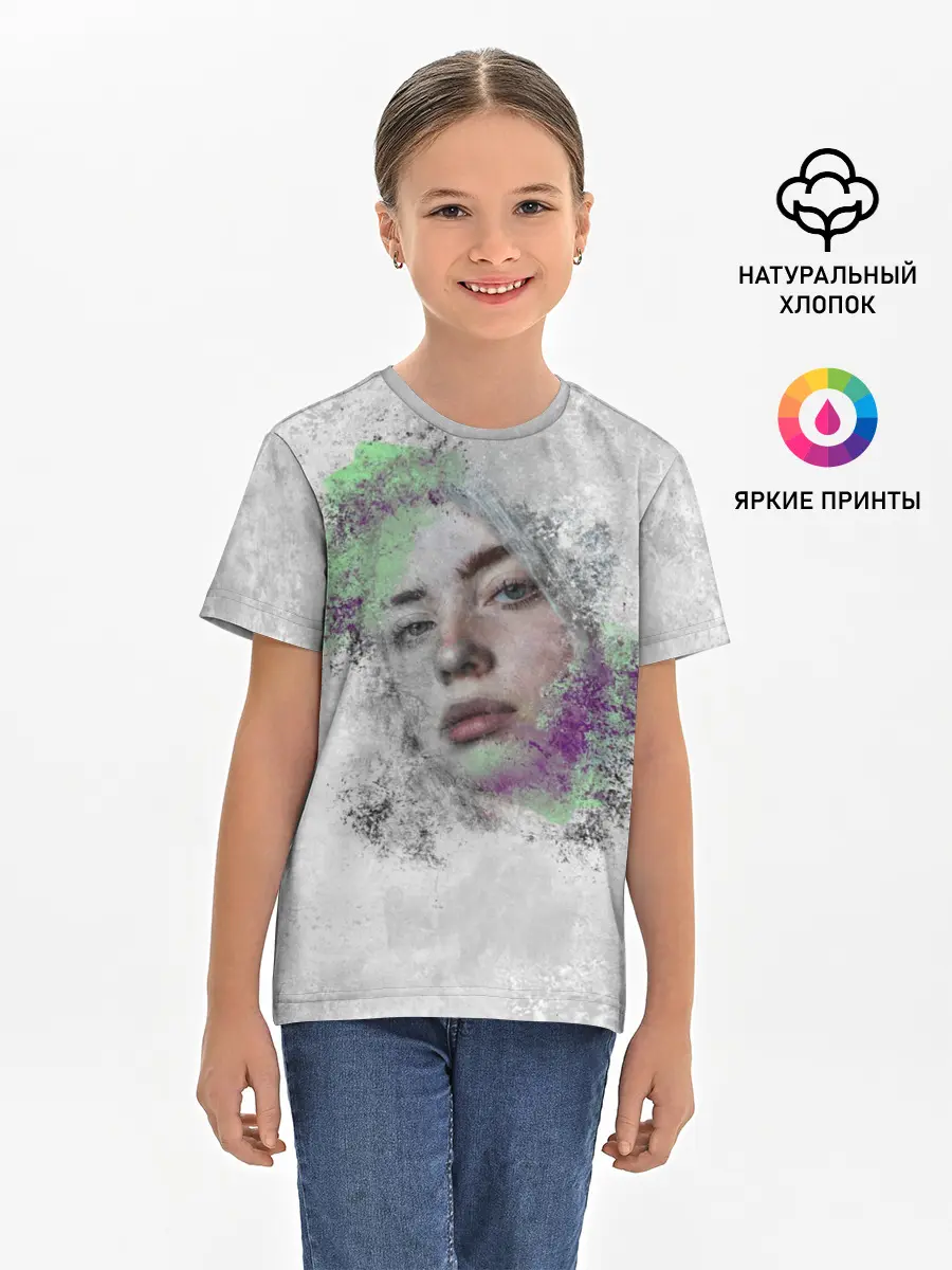 Детская базовая футболка / Билли Айлиш красочная