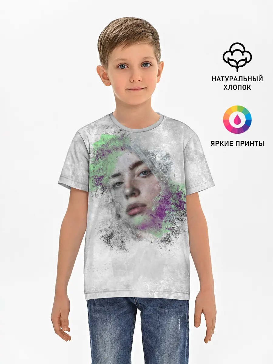 Детская базовая футболка / Билли Айлиш красочная