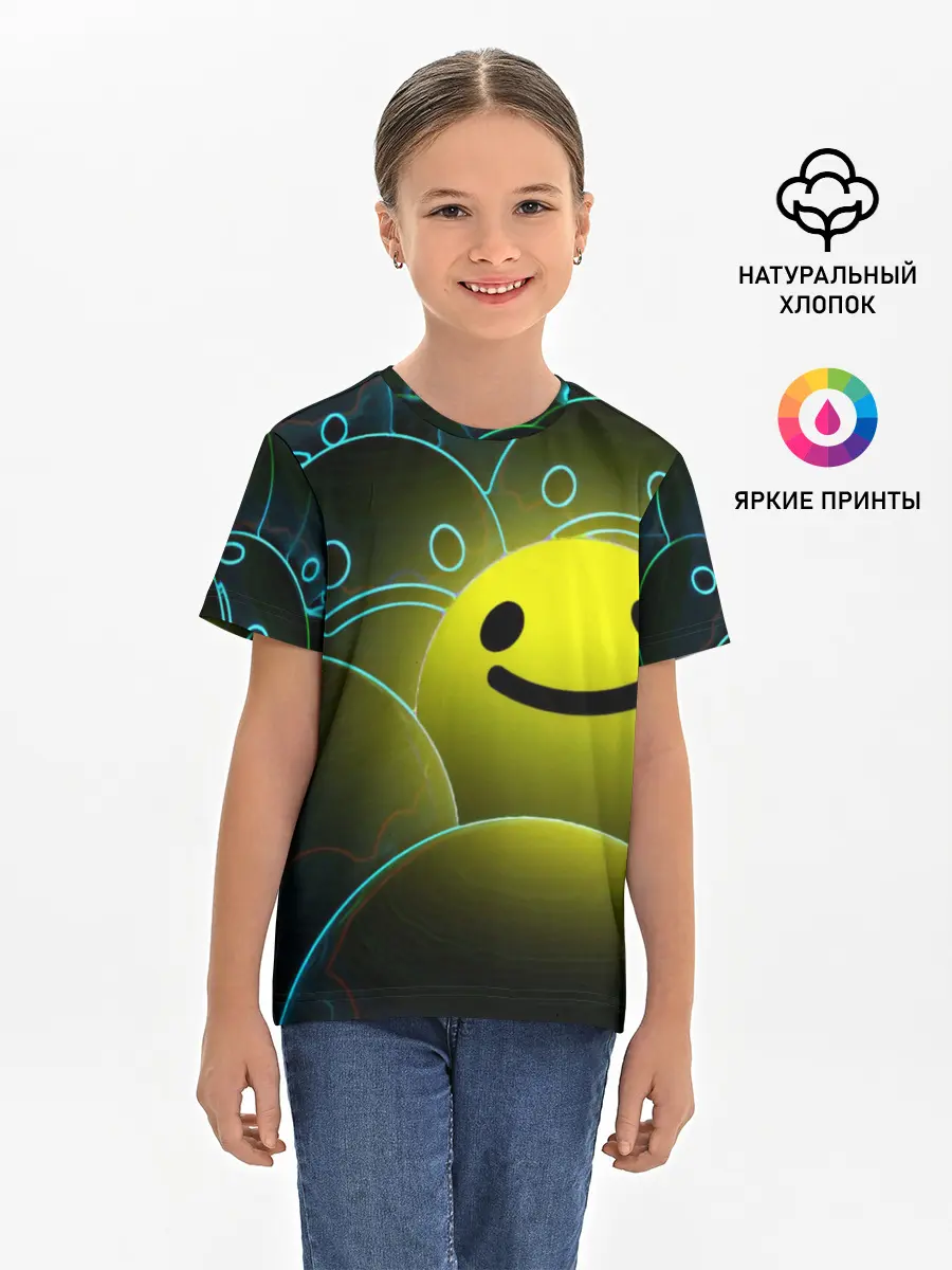 Детская базовая футболка / НЕОНОВЫЕ СМАЙЛЫ