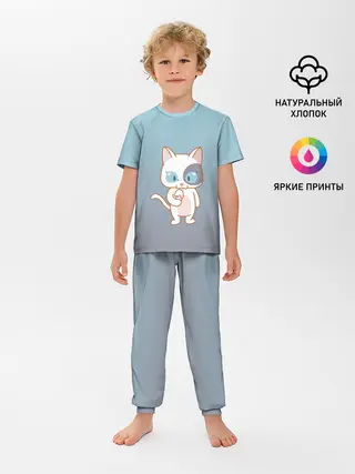 Детская пижама с брюками / кот с мороженкой