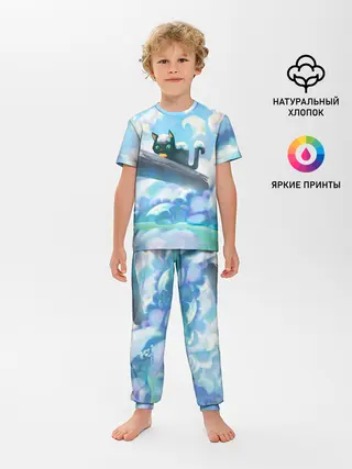 Детская пижама с брюками / Снежный котенок