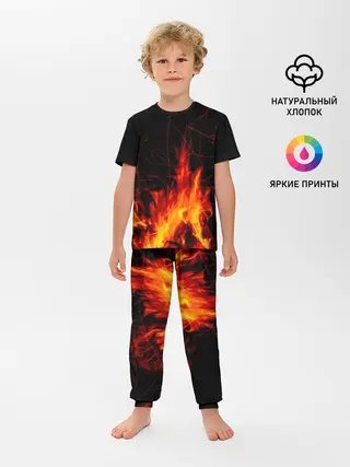 Детская пижама с брюками / Ночной костер в лесу