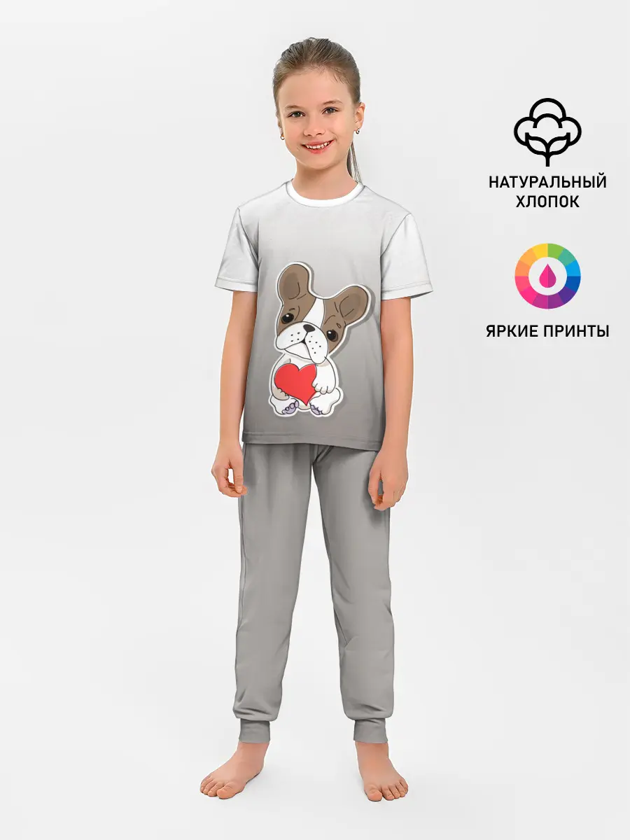 Детская пижама с брюками / французский бульдог сердечко