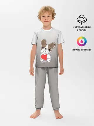 Детская пижама с брюками / французский бульдог сердечко