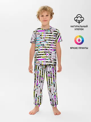 Детская пижама с брюками / Полосатый абстрактный узор
