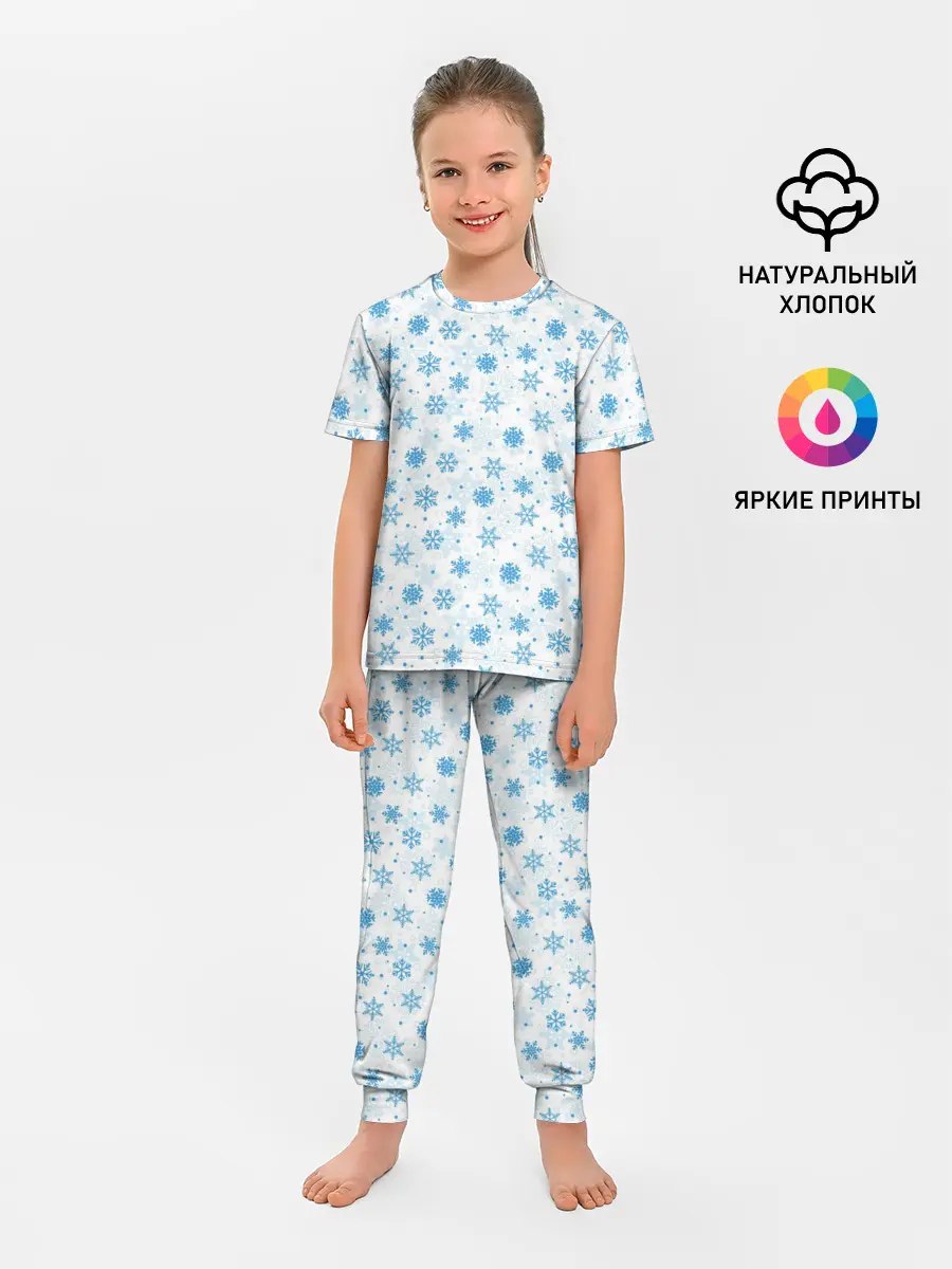 Детская пижама с брюками / Снежинки