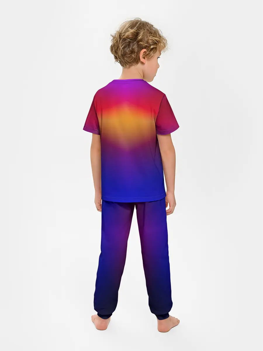 Детская пижама с брюками / Размытый оранжево-фиолетовый