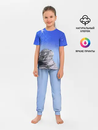 Детская пижама с брюками / Кот и космос