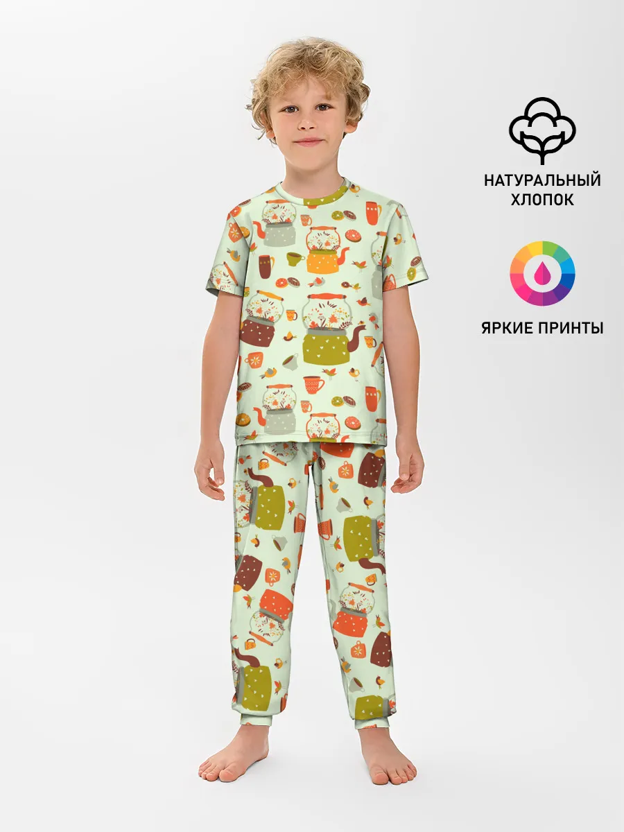 Детская пижама с брюками / осенние чаепитие